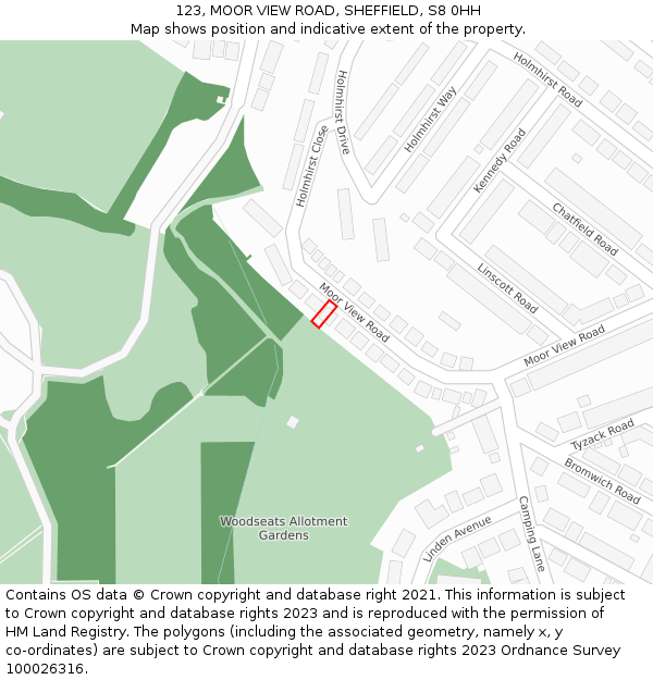 123, MOOR VIEW ROAD, SHEFFIELD, S8 0HH: Location map and indicative extent of plot