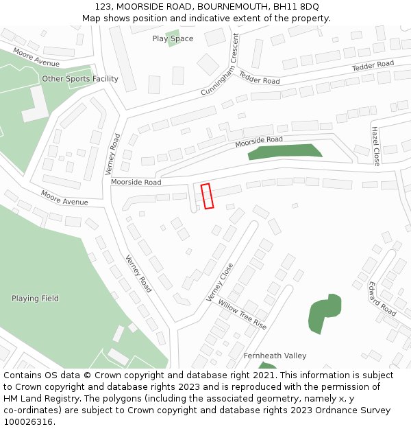 123, MOORSIDE ROAD, BOURNEMOUTH, BH11 8DQ: Location map and indicative extent of plot