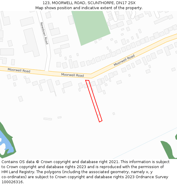 123, MOORWELL ROAD, SCUNTHORPE, DN17 2SX: Location map and indicative extent of plot