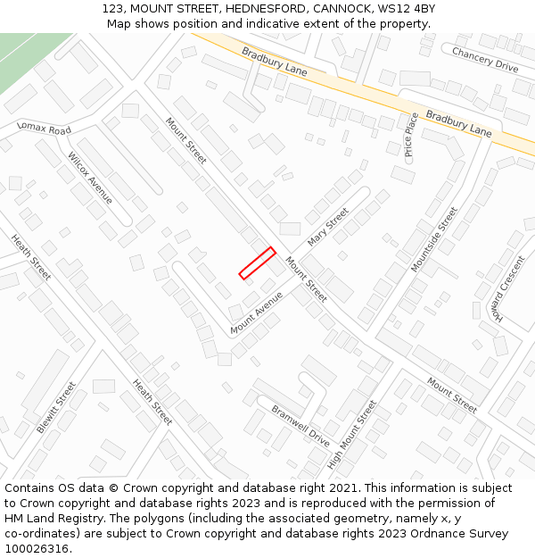123, MOUNT STREET, HEDNESFORD, CANNOCK, WS12 4BY: Location map and indicative extent of plot
