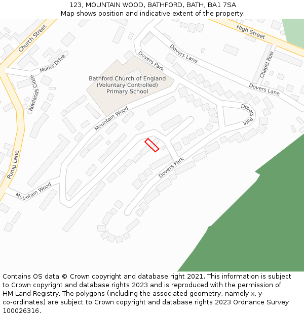 123, MOUNTAIN WOOD, BATHFORD, BATH, BA1 7SA: Location map and indicative extent of plot