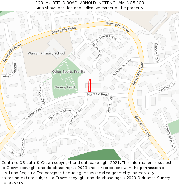 123, MUIRFIELD ROAD, ARNOLD, NOTTINGHAM, NG5 9QR: Location map and indicative extent of plot