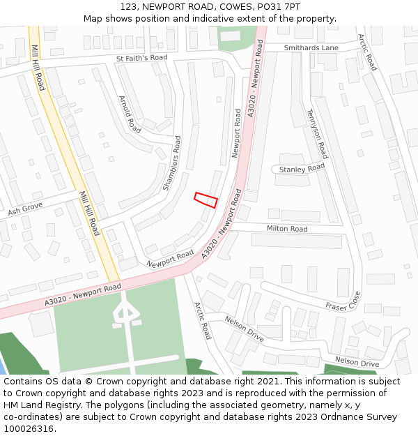 123, NEWPORT ROAD, COWES, PO31 7PT: Location map and indicative extent of plot