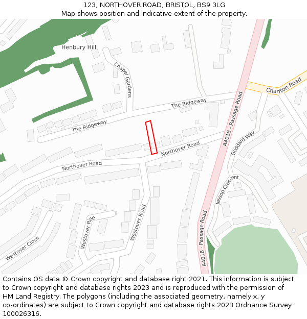 123, NORTHOVER ROAD, BRISTOL, BS9 3LG: Location map and indicative extent of plot