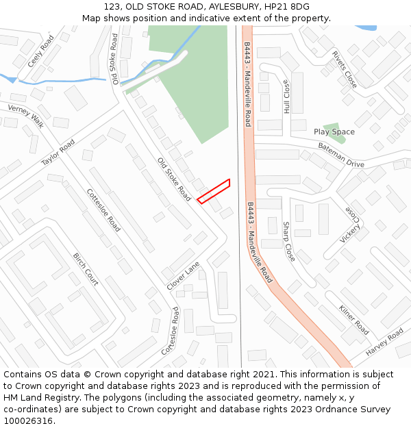 123, OLD STOKE ROAD, AYLESBURY, HP21 8DG: Location map and indicative extent of plot