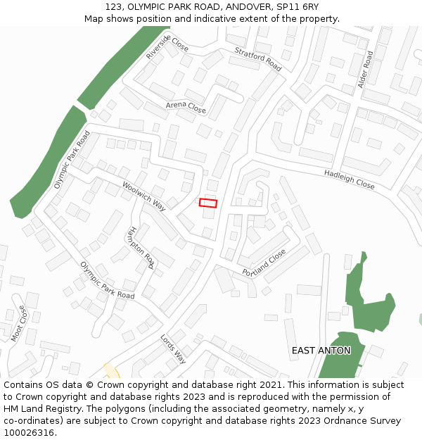 123, OLYMPIC PARK ROAD, ANDOVER, SP11 6RY: Location map and indicative extent of plot