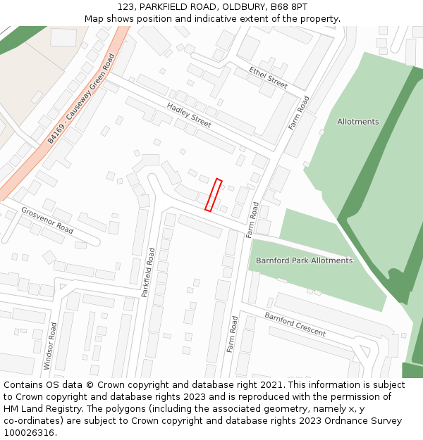 123, PARKFIELD ROAD, OLDBURY, B68 8PT: Location map and indicative extent of plot