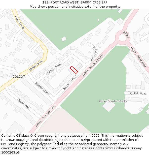 123, PORT ROAD WEST, BARRY, CF62 8PP: Location map and indicative extent of plot