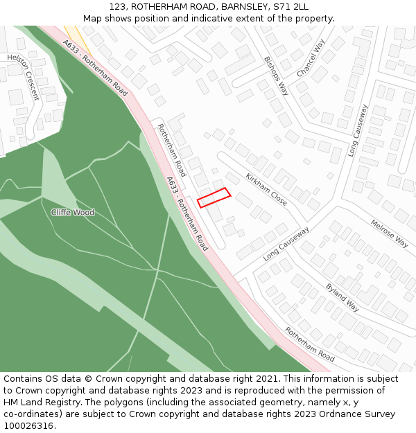 123, ROTHERHAM ROAD, BARNSLEY, S71 2LL: Location map and indicative extent of plot