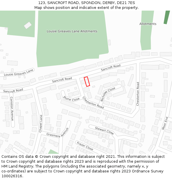 123, SANCROFT ROAD, SPONDON, DERBY, DE21 7ES: Location map and indicative extent of plot