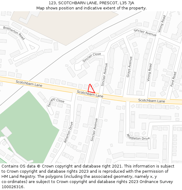 123, SCOTCHBARN LANE, PRESCOT, L35 7JA: Location map and indicative extent of plot