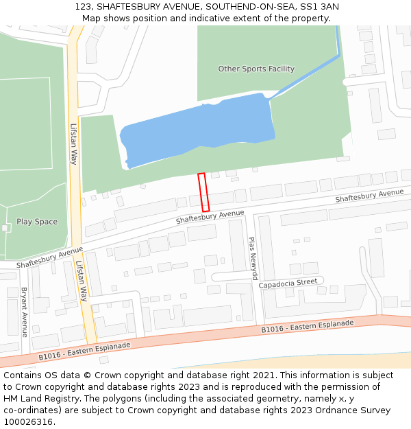 123, SHAFTESBURY AVENUE, SOUTHEND-ON-SEA, SS1 3AN: Location map and indicative extent of plot