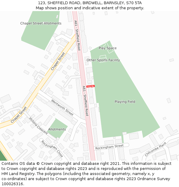 123, SHEFFIELD ROAD, BIRDWELL, BARNSLEY, S70 5TA: Location map and indicative extent of plot