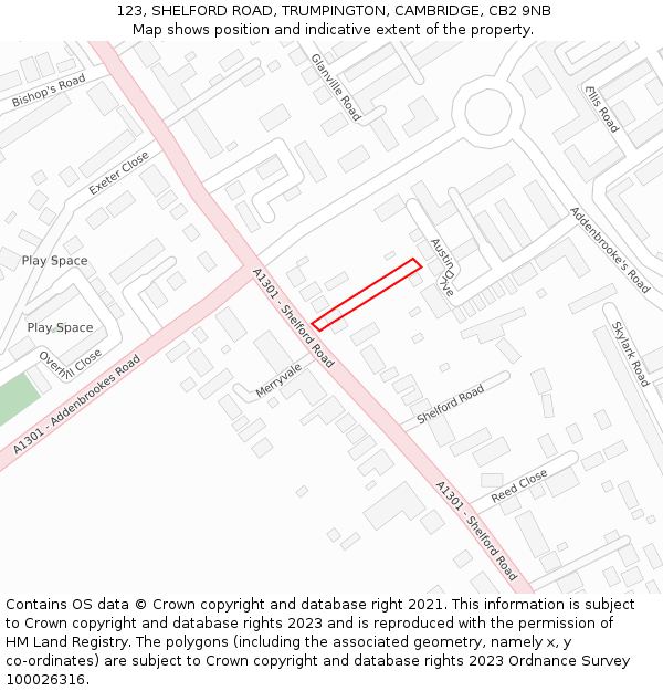 123, SHELFORD ROAD, TRUMPINGTON, CAMBRIDGE, CB2 9NB: Location map and indicative extent of plot