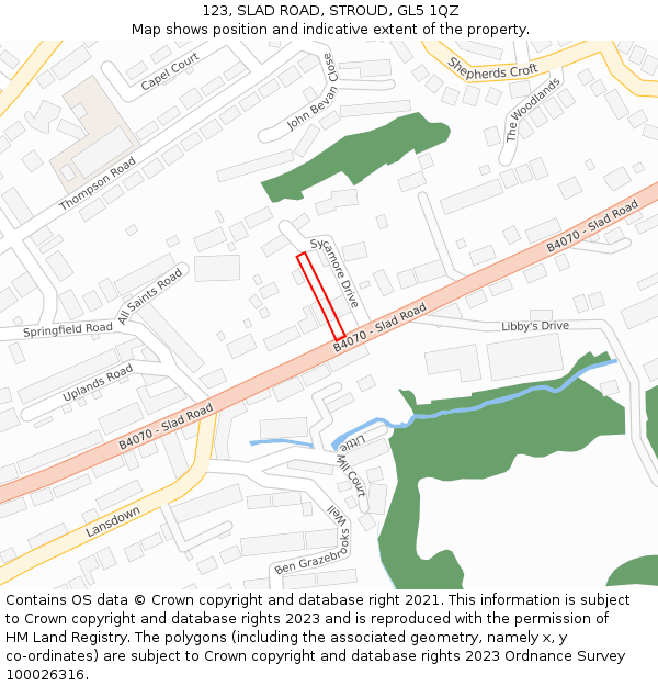 123, SLAD ROAD, STROUD, GL5 1QZ: Location map and indicative extent of plot