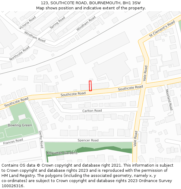 123, SOUTHCOTE ROAD, BOURNEMOUTH, BH1 3SW: Location map and indicative extent of plot