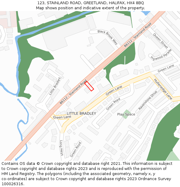 123, STAINLAND ROAD, GREETLAND, HALIFAX, HX4 8BQ: Location map and indicative extent of plot