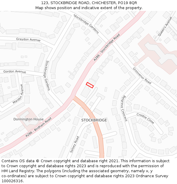 123, STOCKBRIDGE ROAD, CHICHESTER, PO19 8QR: Location map and indicative extent of plot