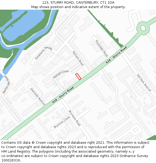 123, STURRY ROAD, CANTERBURY, CT1 1DA: Location map and indicative extent of plot