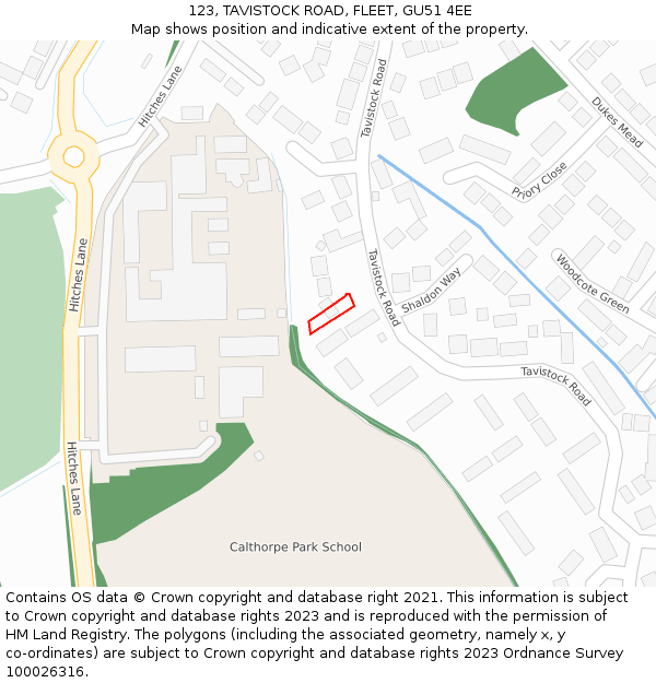 123, TAVISTOCK ROAD, FLEET, GU51 4EE: Location map and indicative extent of plot