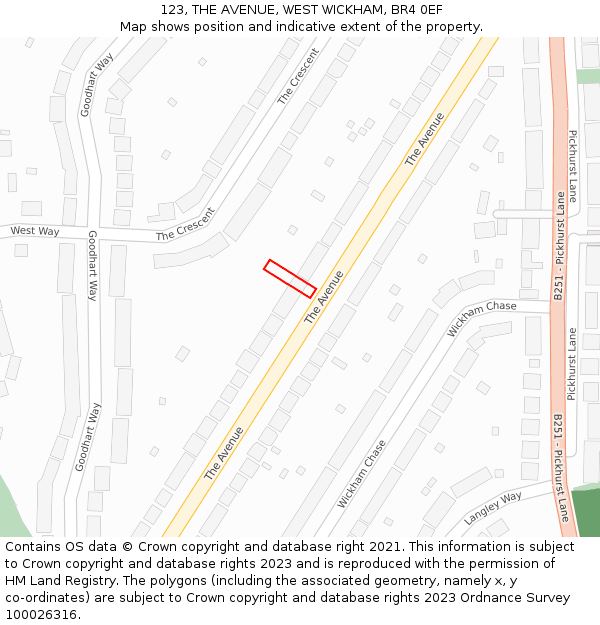123, THE AVENUE, WEST WICKHAM, BR4 0EF: Location map and indicative extent of plot