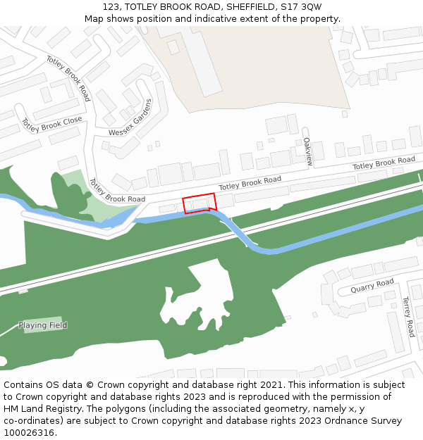 123, TOTLEY BROOK ROAD, SHEFFIELD, S17 3QW: Location map and indicative extent of plot