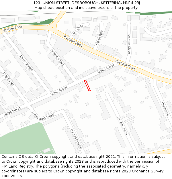 123, UNION STREET, DESBOROUGH, KETTERING, NN14 2RJ: Location map and indicative extent of plot