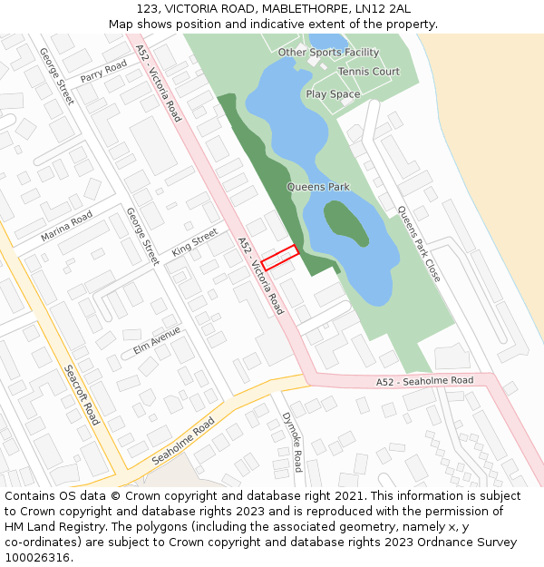 123, VICTORIA ROAD, MABLETHORPE, LN12 2AL: Location map and indicative extent of plot
