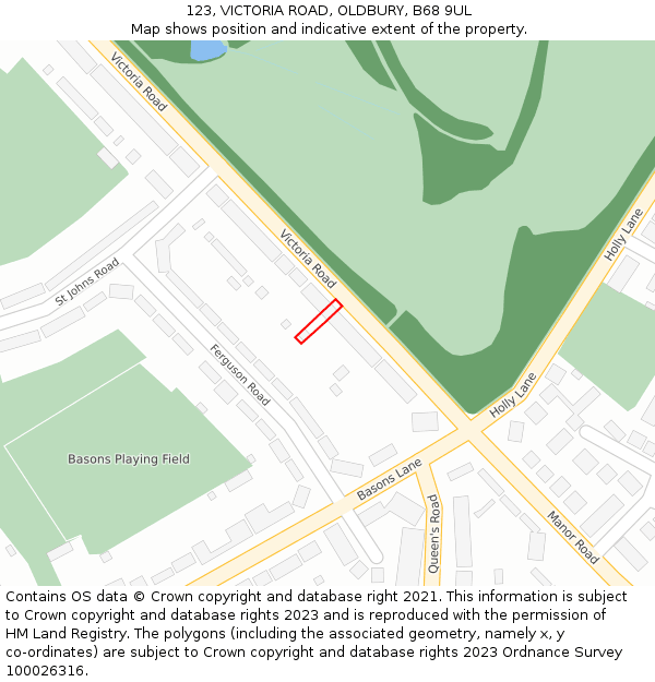 123, VICTORIA ROAD, OLDBURY, B68 9UL: Location map and indicative extent of plot