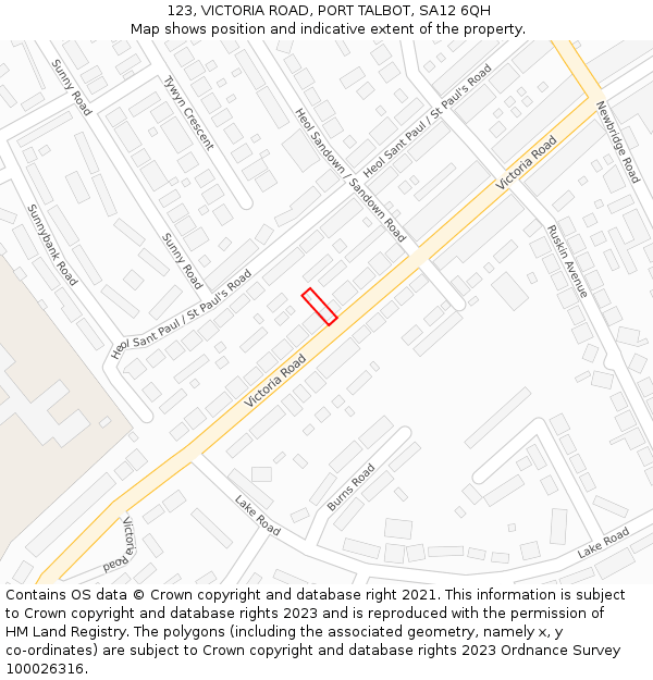 123, VICTORIA ROAD, PORT TALBOT, SA12 6QH: Location map and indicative extent of plot