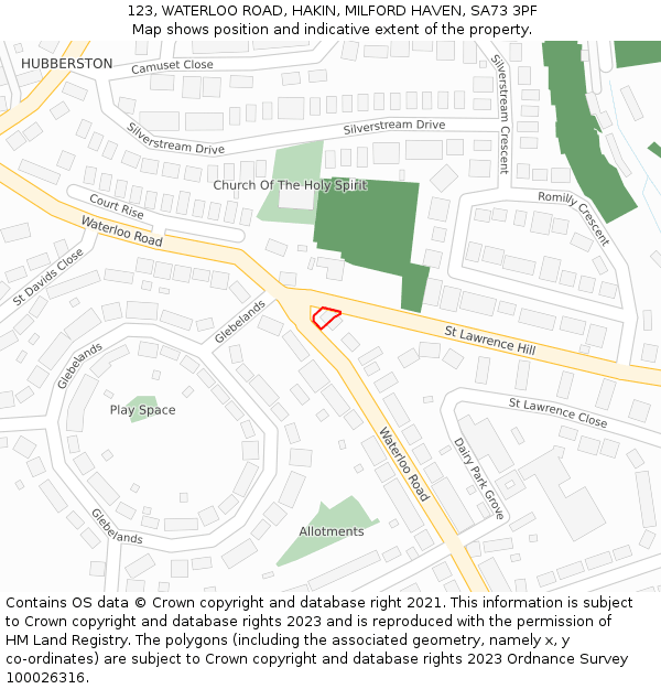 123, WATERLOO ROAD, HAKIN, MILFORD HAVEN, SA73 3PF: Location map and indicative extent of plot