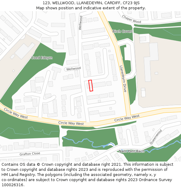 123, WELLWOOD, LLANEDEYRN, CARDIFF, CF23 9JS: Location map and indicative extent of plot