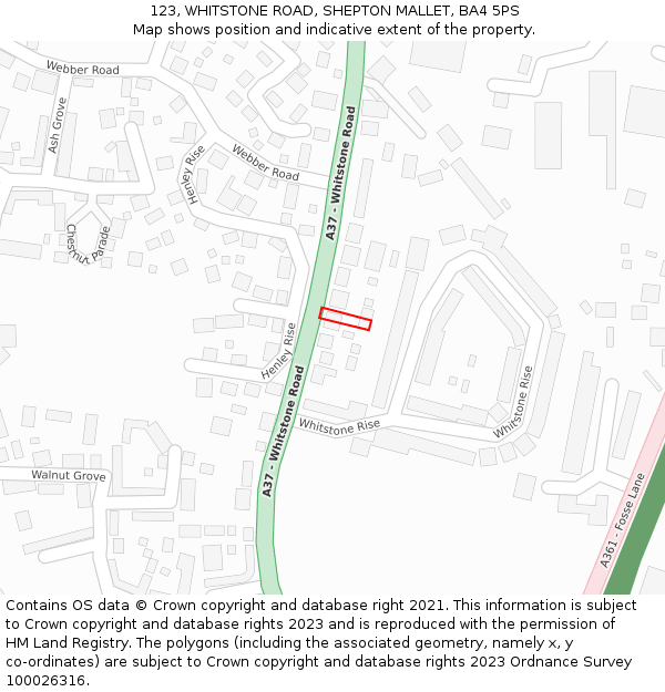 123, WHITSTONE ROAD, SHEPTON MALLET, BA4 5PS: Location map and indicative extent of plot
