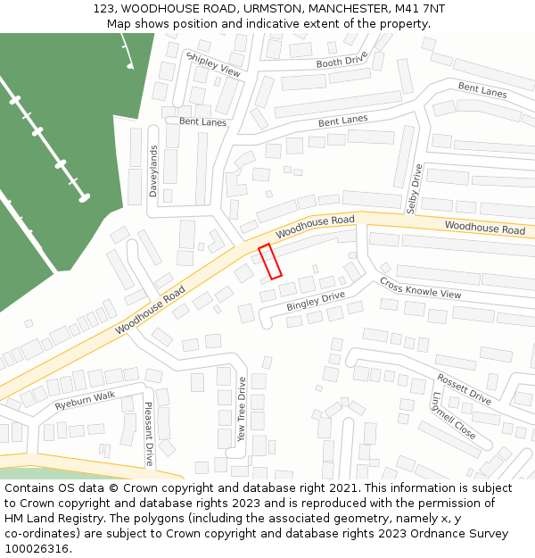 123, WOODHOUSE ROAD, URMSTON, MANCHESTER, M41 7NT: Location map and indicative extent of plot