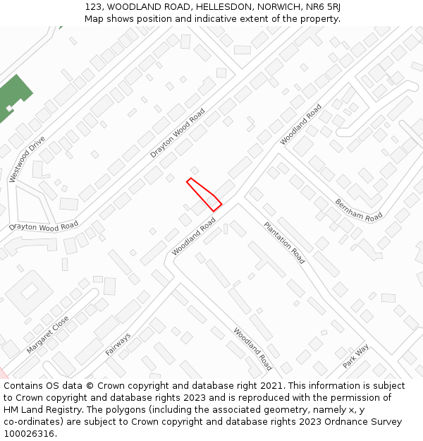 123, WOODLAND ROAD, HELLESDON, NORWICH, NR6 5RJ: Location map and indicative extent of plot