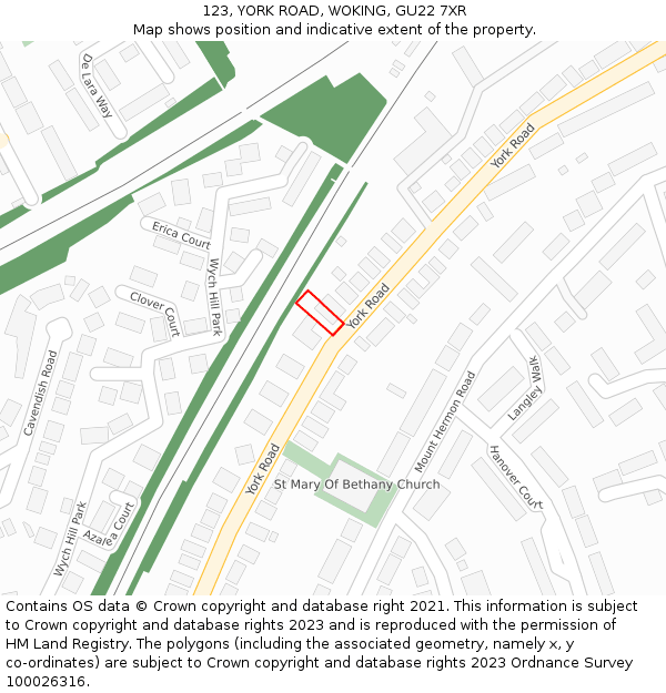 123, YORK ROAD, WOKING, GU22 7XR: Location map and indicative extent of plot