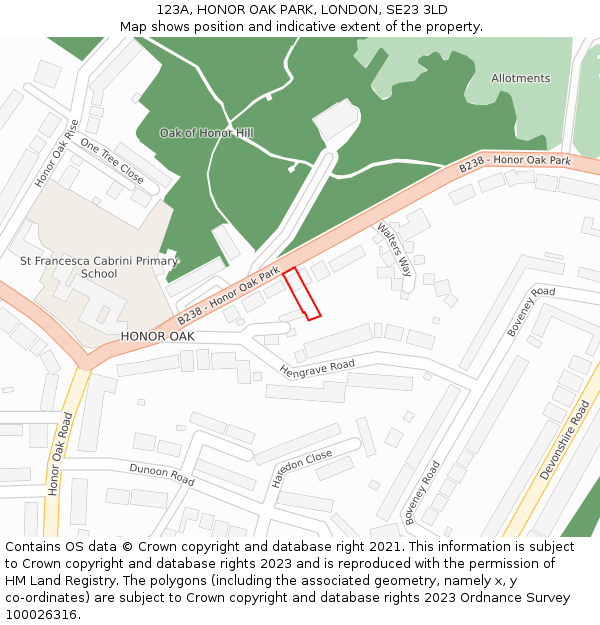 123A, HONOR OAK PARK, LONDON, SE23 3LD: Location map and indicative extent of plot
