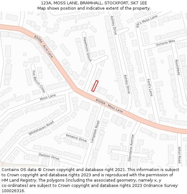 123A, MOSS LANE, BRAMHALL, STOCKPORT, SK7 1EE: Location map and indicative extent of plot