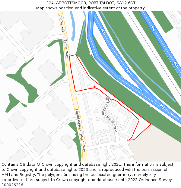 124, ABBOTTSMOOR, PORT TALBOT, SA12 6DT: Location map and indicative extent of plot