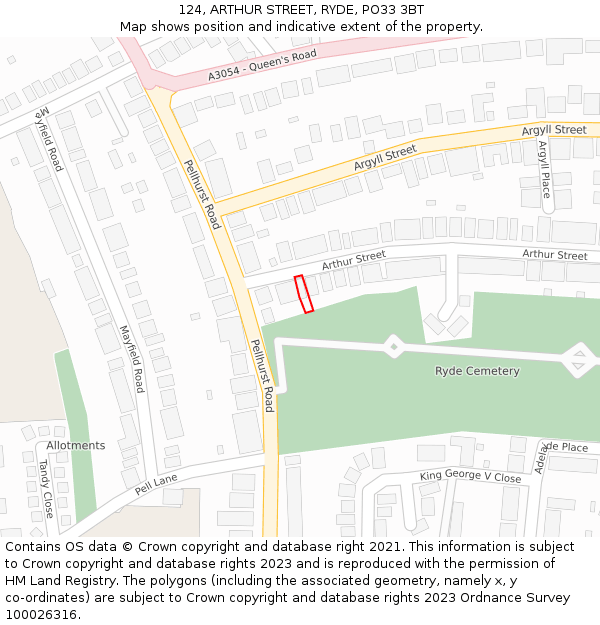 124, ARTHUR STREET, RYDE, PO33 3BT: Location map and indicative extent of plot