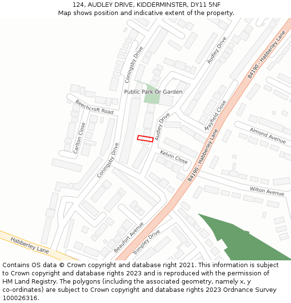 124, AUDLEY DRIVE, KIDDERMINSTER, DY11 5NF: Location map and indicative extent of plot