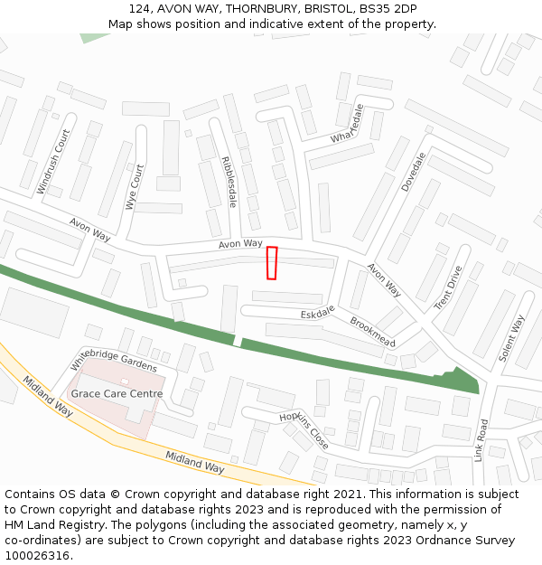 124, AVON WAY, THORNBURY, BRISTOL, BS35 2DP: Location map and indicative extent of plot