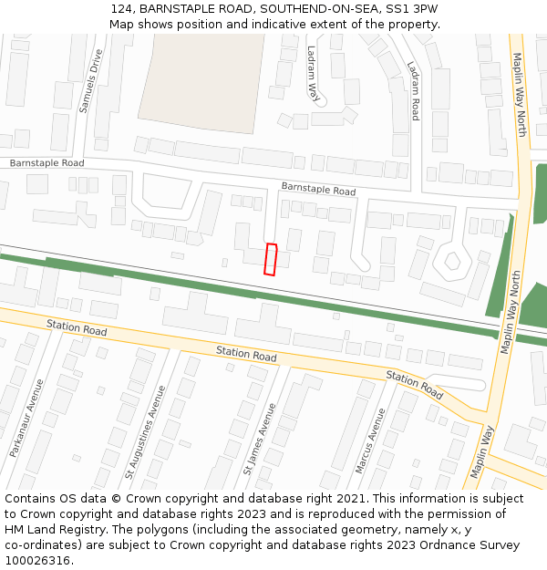 124, BARNSTAPLE ROAD, SOUTHEND-ON-SEA, SS1 3PW: Location map and indicative extent of plot