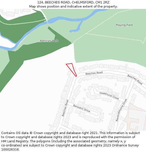 124, BEECHES ROAD, CHELMSFORD, CM1 2RZ: Location map and indicative extent of plot