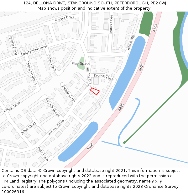 124, BELLONA DRIVE, STANGROUND SOUTH, PETERBOROUGH, PE2 8WJ: Location map and indicative extent of plot