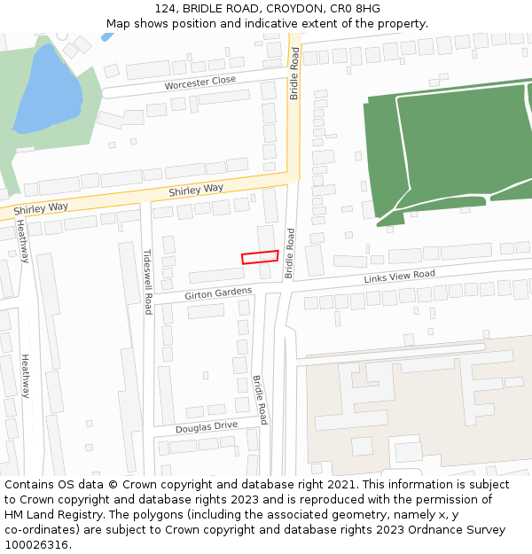 124, BRIDLE ROAD, CROYDON, CR0 8HG: Location map and indicative extent of plot