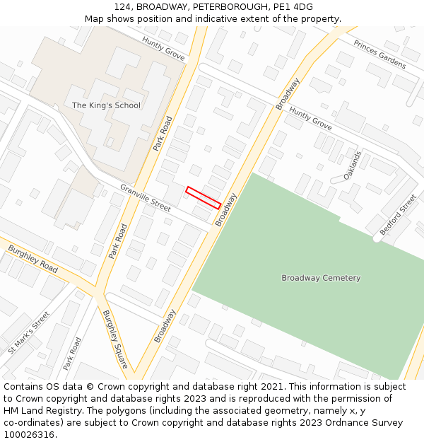 124, BROADWAY, PETERBOROUGH, PE1 4DG: Location map and indicative extent of plot