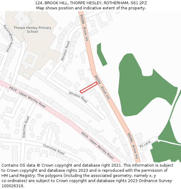124, BROOK HILL, THORPE HESLEY, ROTHERHAM, S61 2PZ: Location map and indicative extent of plot