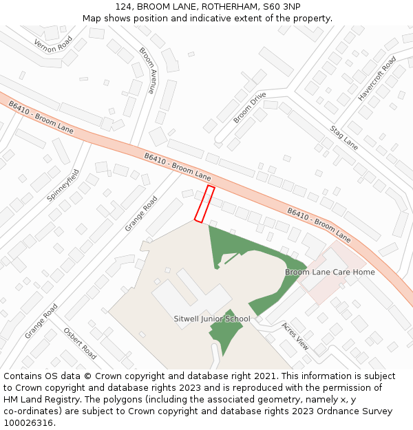 124, BROOM LANE, ROTHERHAM, S60 3NP: Location map and indicative extent of plot