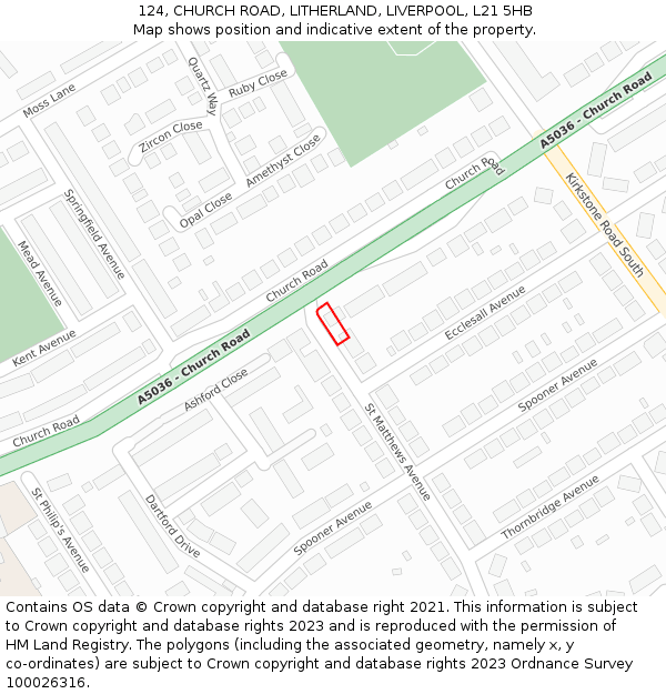 124, CHURCH ROAD, LITHERLAND, LIVERPOOL, L21 5HB: Location map and indicative extent of plot